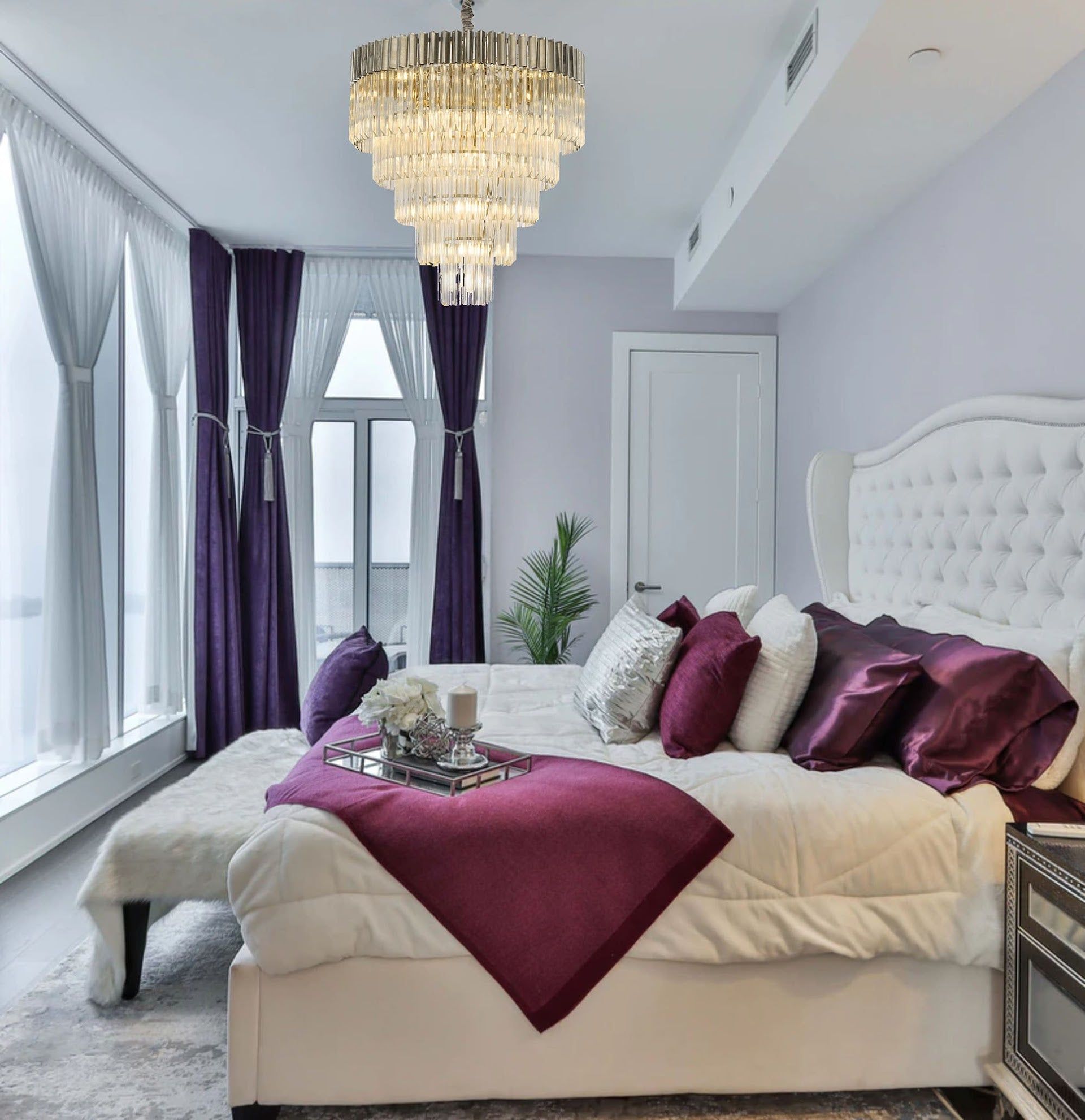 Kola Pendant Round 5 Tier 19 Light E14, Polished Nickel/Clear Sculpted Glass, Item Weight: 30.2kg