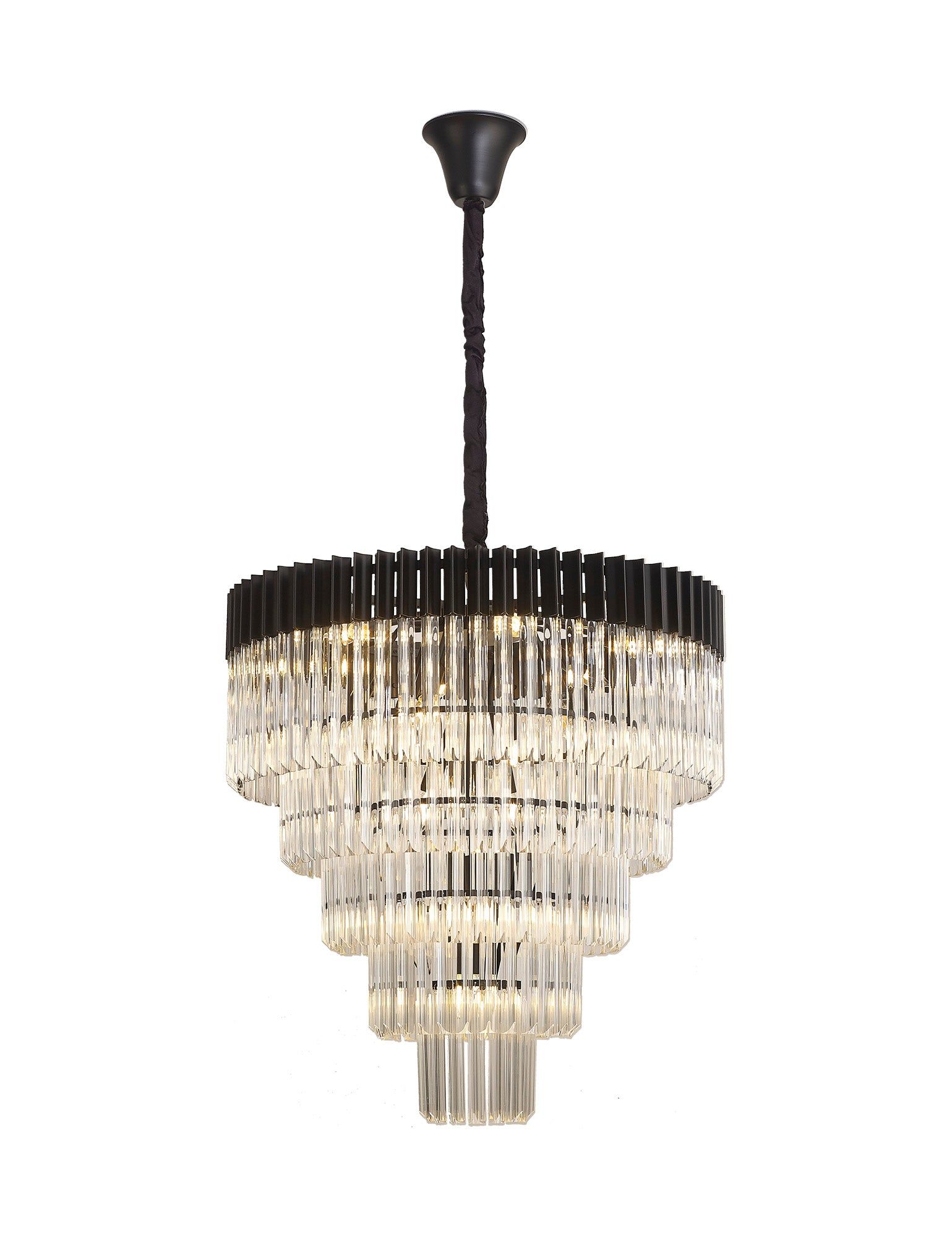 Georgia 5 Tier 19lt Pendant Chandelier, Matt Black/Brass/Polished Nickel - Cusack Lighting