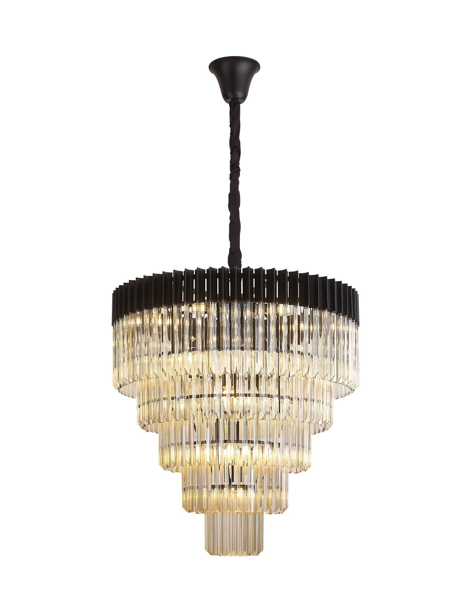 Georgia 5 Tier 19lt Pendant Chandelier, Matt Black/Brass/Polished Nickel - Cusack Lighting