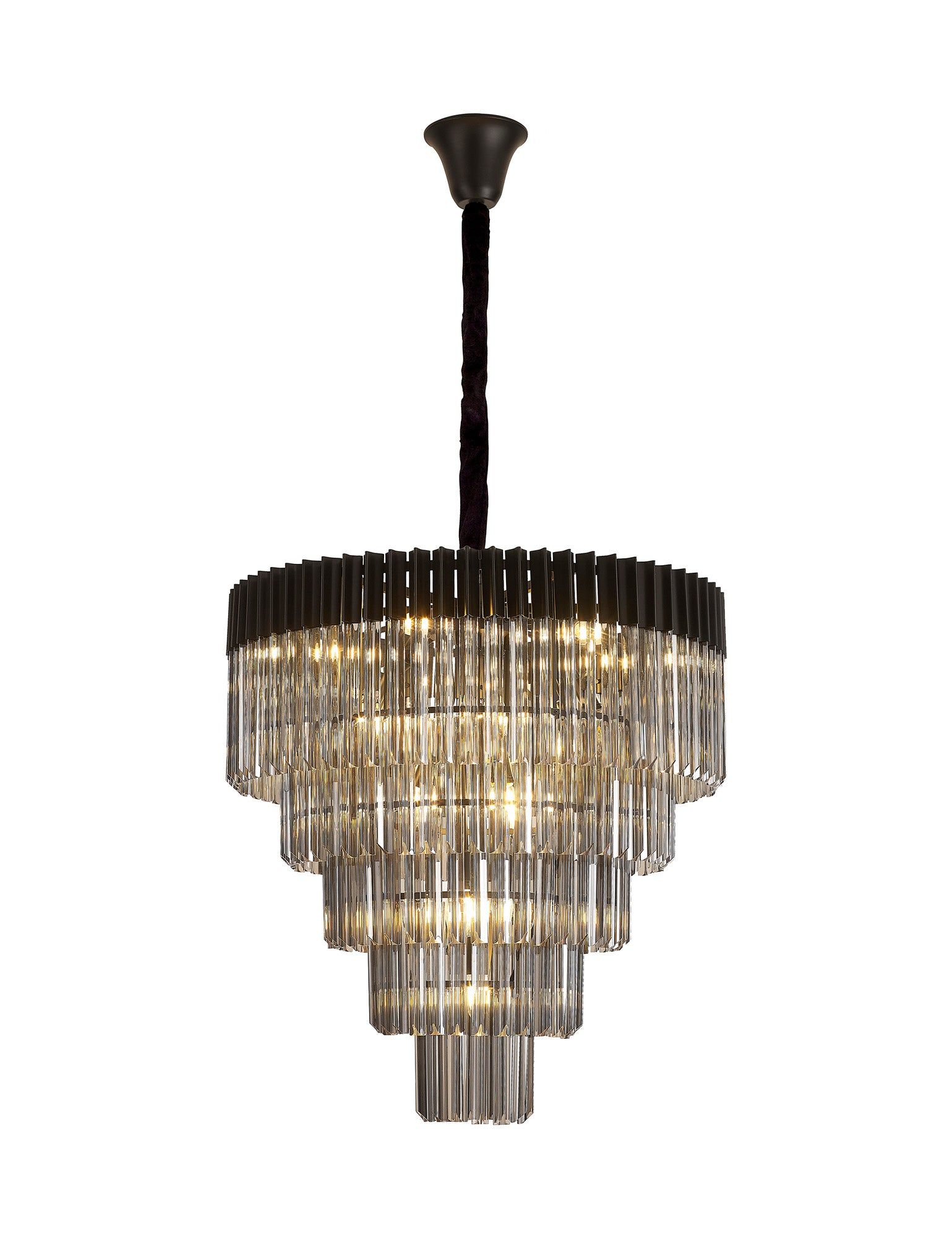 Georgia 5 Tier 19lt Pendant Chandelier, Matt Black/Brass/Polished Nickel - Cusack Lighting