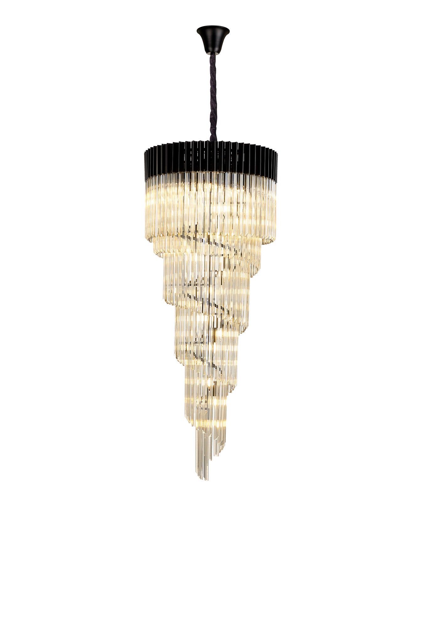 Georgia 5 Tier 23lt Pendant Chandelier, Matt Black/Brass/Polished Nickel - Cusack Lighting