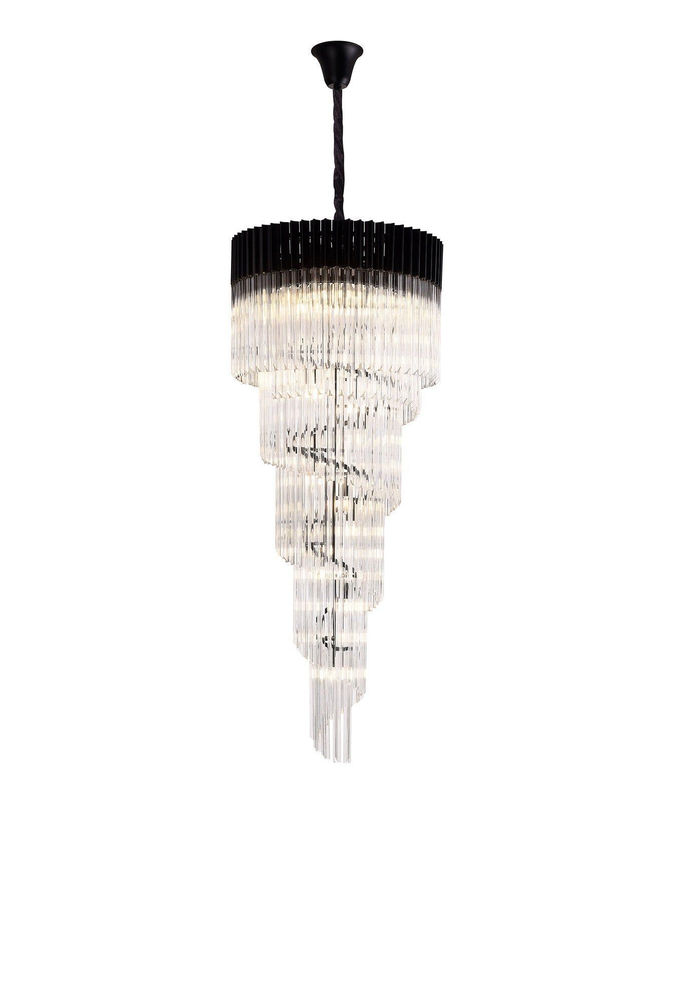 Georgia 5 Tier 23lt Pendant Chandelier, Matt Black/Brass/Polished Nickel - Cusack Lighting