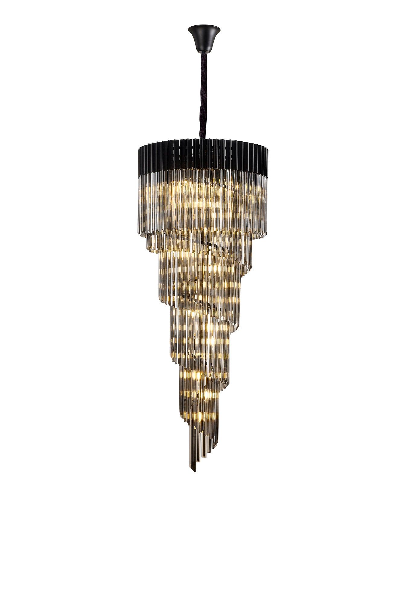 Georgia 5 Tier 23lt Pendant Chandelier, Matt Black/Brass/Polished Nickel - Cusack Lighting