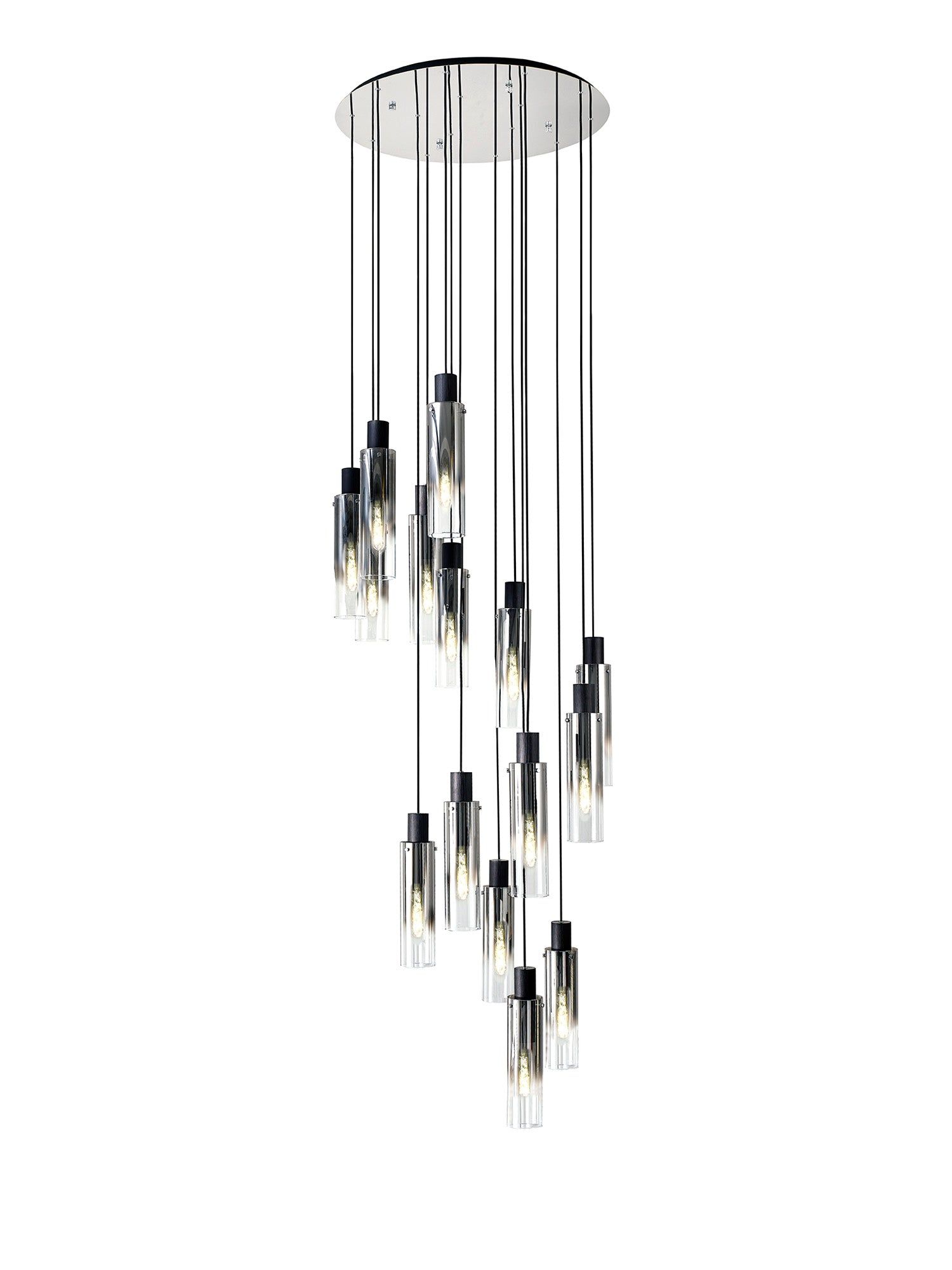Hailey Slim Round Pendant, 15/21/3/5/9 Light Adjustable E27, Black/Smoke Fade Glass, Item Weight: 25.3kg