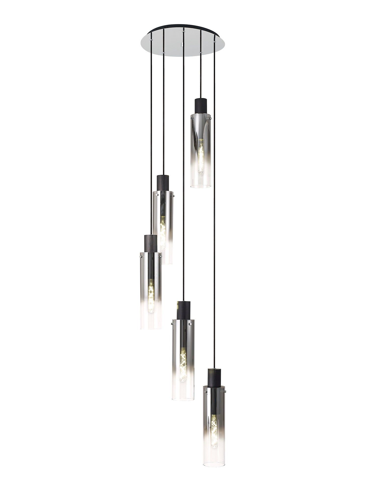 Hailey Slim Round Pendant, 15/21/3/5/9 Light Adjustable E27, Black/Smoke Fade Glass, Item Weight: 25.3kg