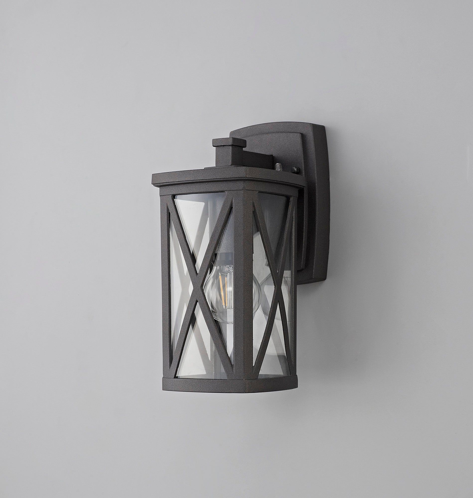 Loco Down Criss Cross Wall Lamp, 1 x E27, IP54, Anthracite/Clear Glass, 2yrs Warranty