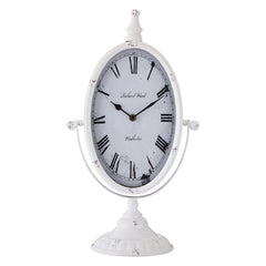 Mantel Oval Clock Antique White Metal