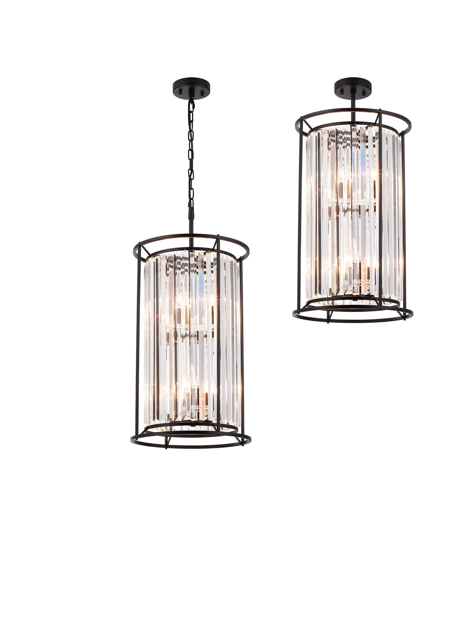 Belle 2 Tier Centre Ceiling Light/Semi Ceiling Convertible, 3+3 x E14 - Satin Black & Clear P20