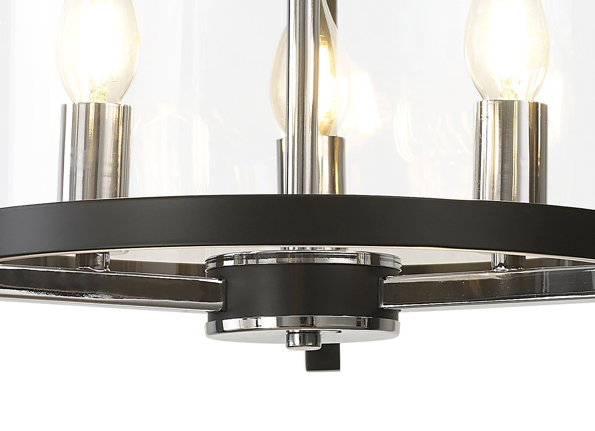 Nolan Single Small Pendant 3 Light E14 Black With Polished Chrome Detail And Clear Glass
