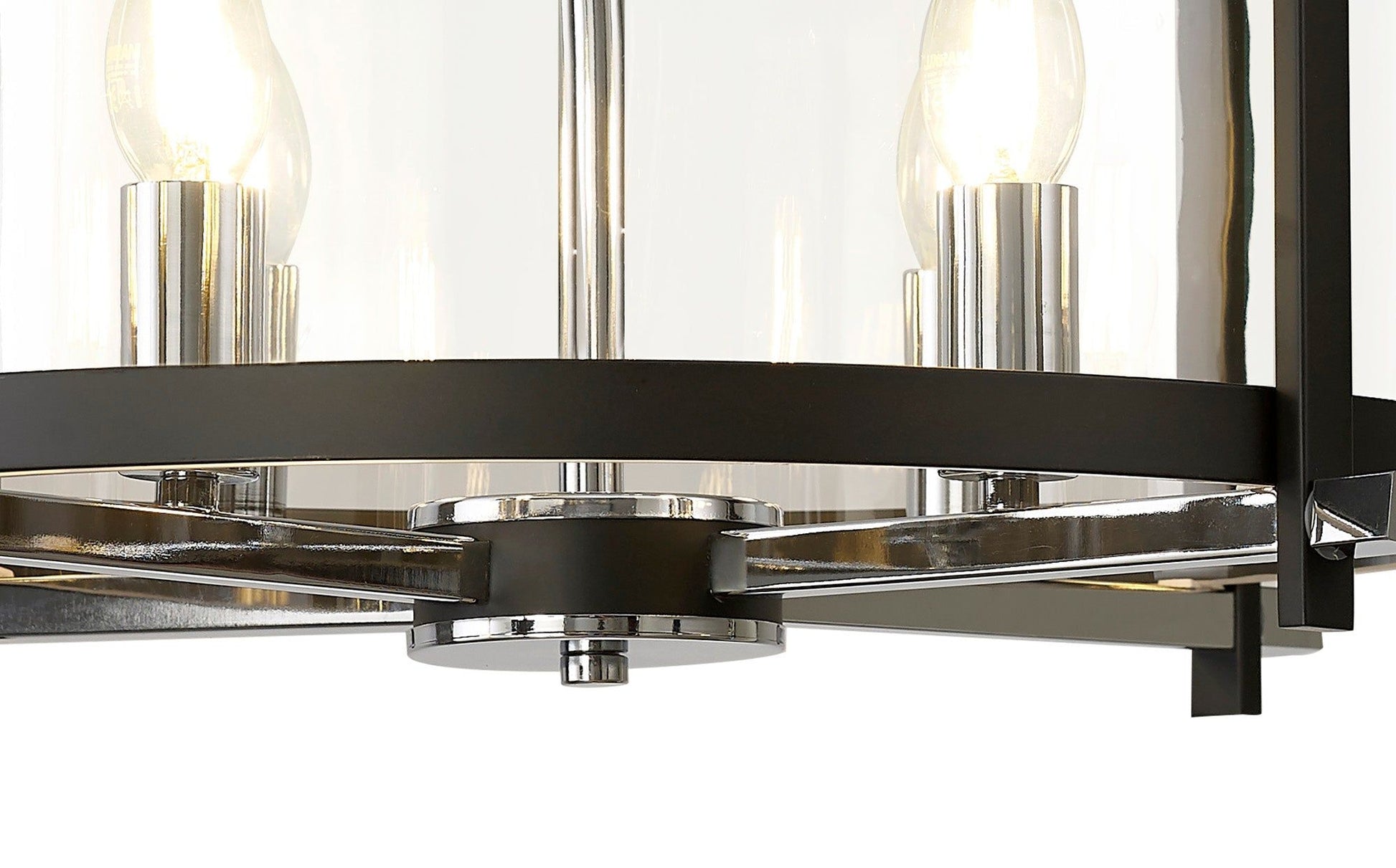 Nolan Single Medium Pendant 4 Light E14 Black With Polished Chrome Detail And Clear Glass
