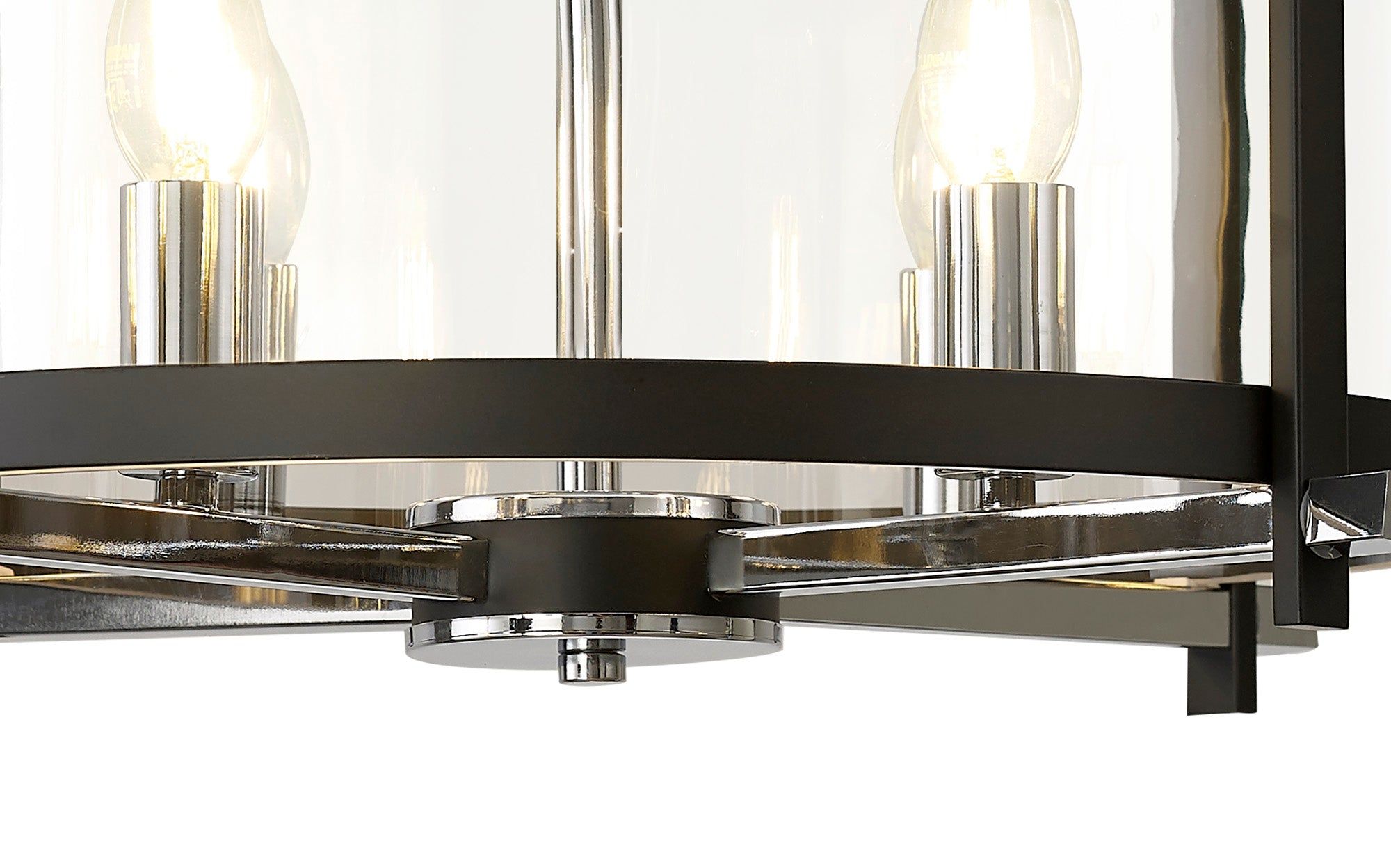 Nolan Single Medium Pendant 4 Light E14 Black With Polished Chrome Detail And Clear Glass