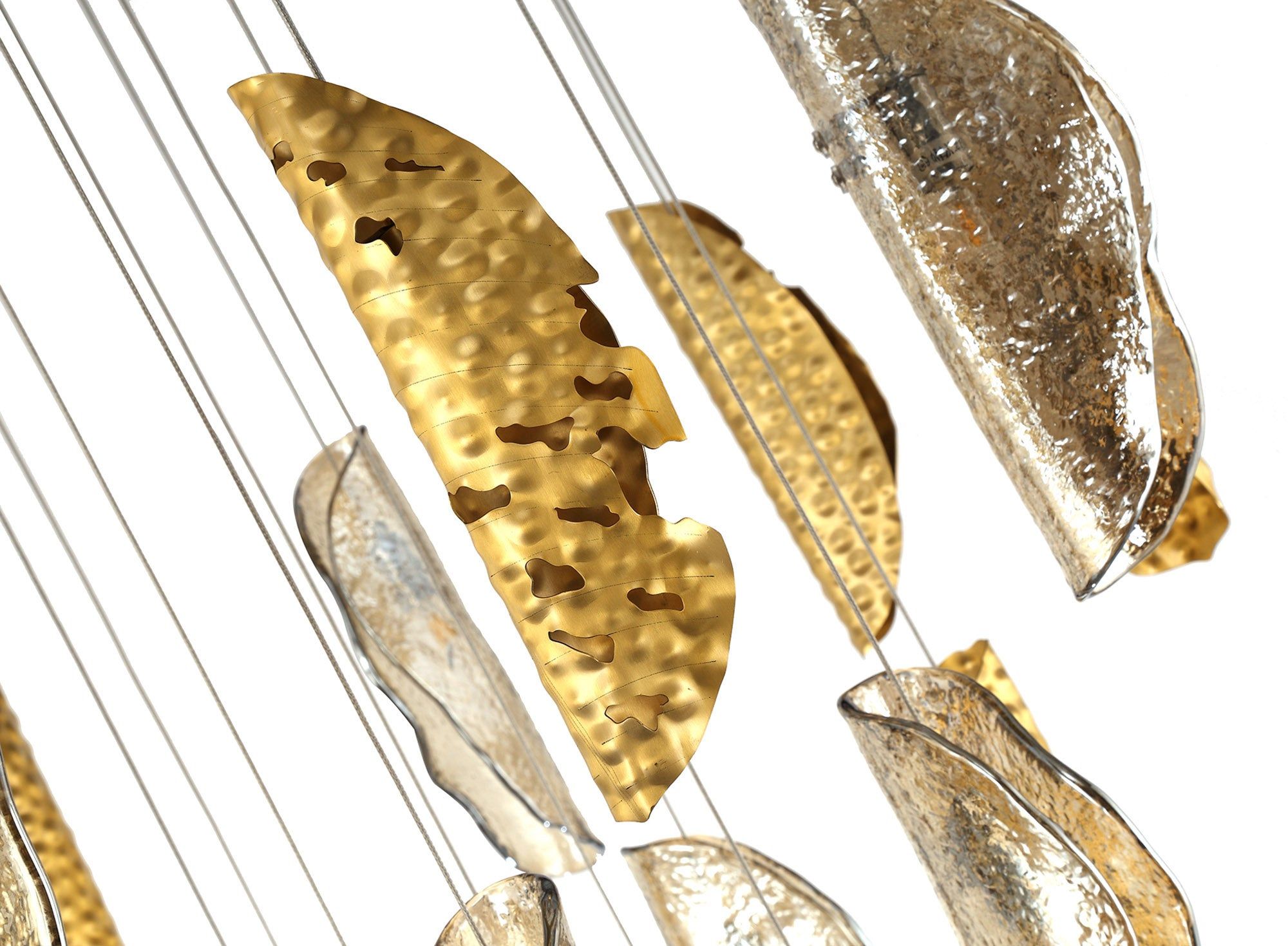 Poro Pendant 5m 21 x G9, Brass Metal Shade & Cognac Glass Item Weight: 24.9kg