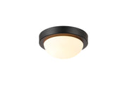Porter IP44 1 Light E27 Small Flush Ceiling Light, Satin Black/Satin Nickel  With Opal White Glass
