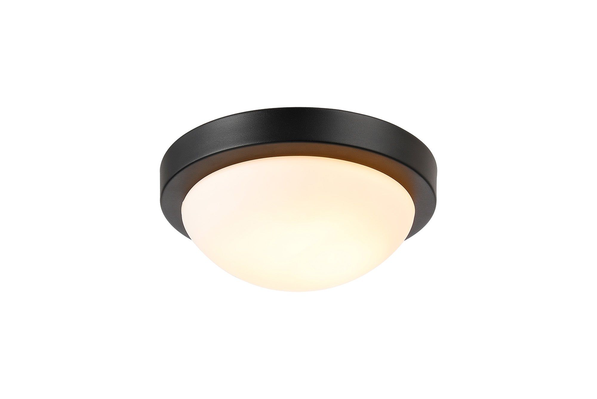 Porter IP44 1 Light E27 Small Flush Ceiling Light, Satin Black/Satin Nickel  With Opal White Glass