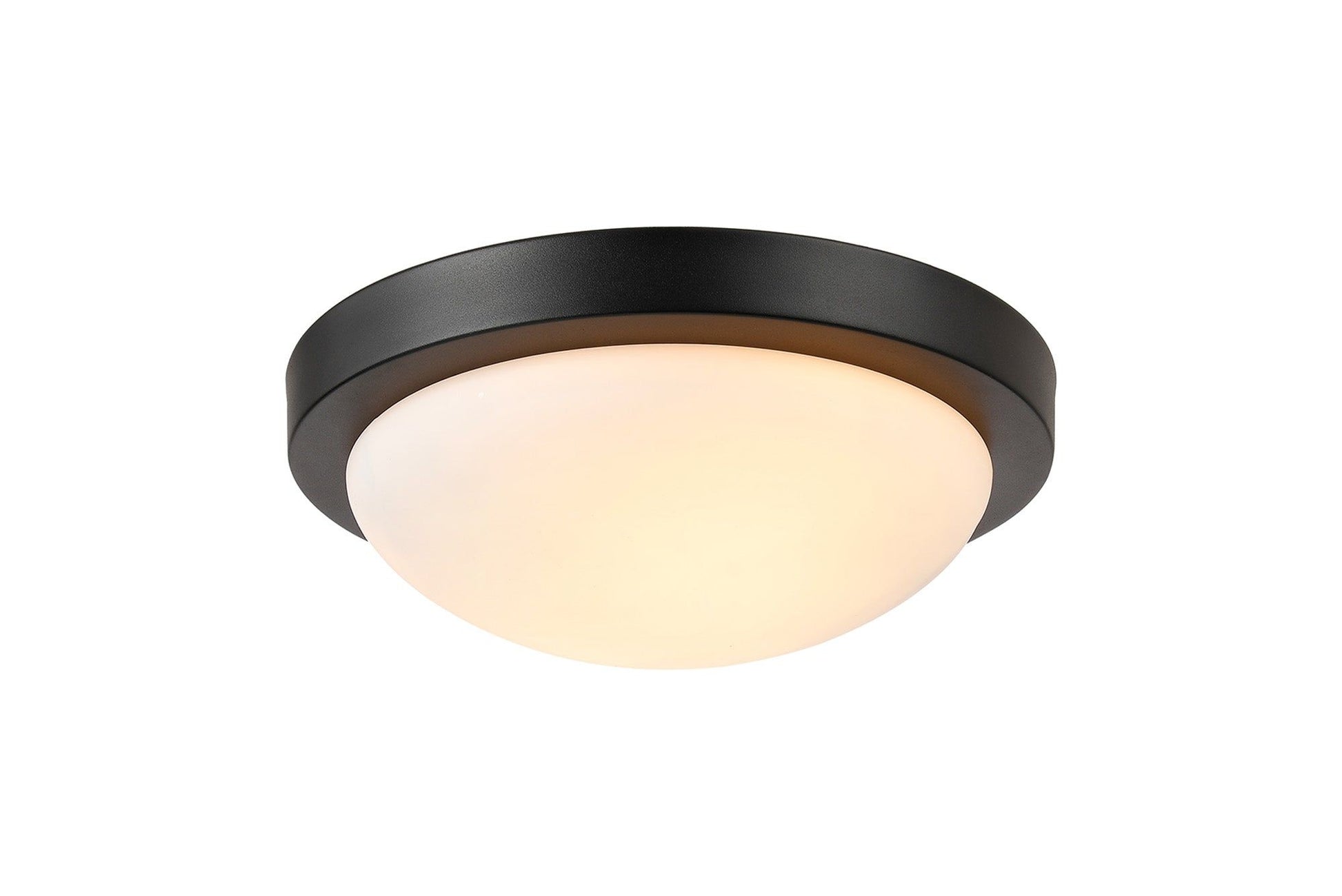 Porter IP44 1 Light E27 Small Flush Ceiling Light, Satin Black/Satin Nickel  With Opal White Glass