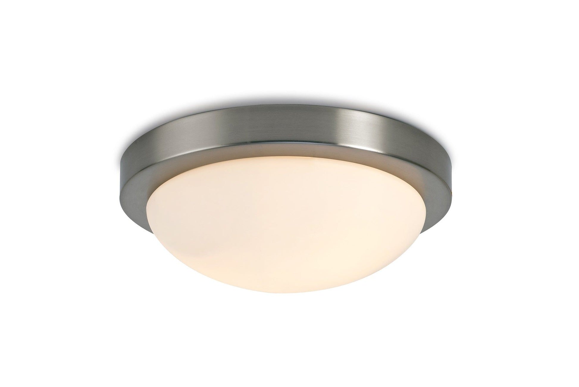 Porter IP44 1 Light E27 Small Flush Ceiling Light, Satin Black/Satin Nickel  With Opal White Glass
