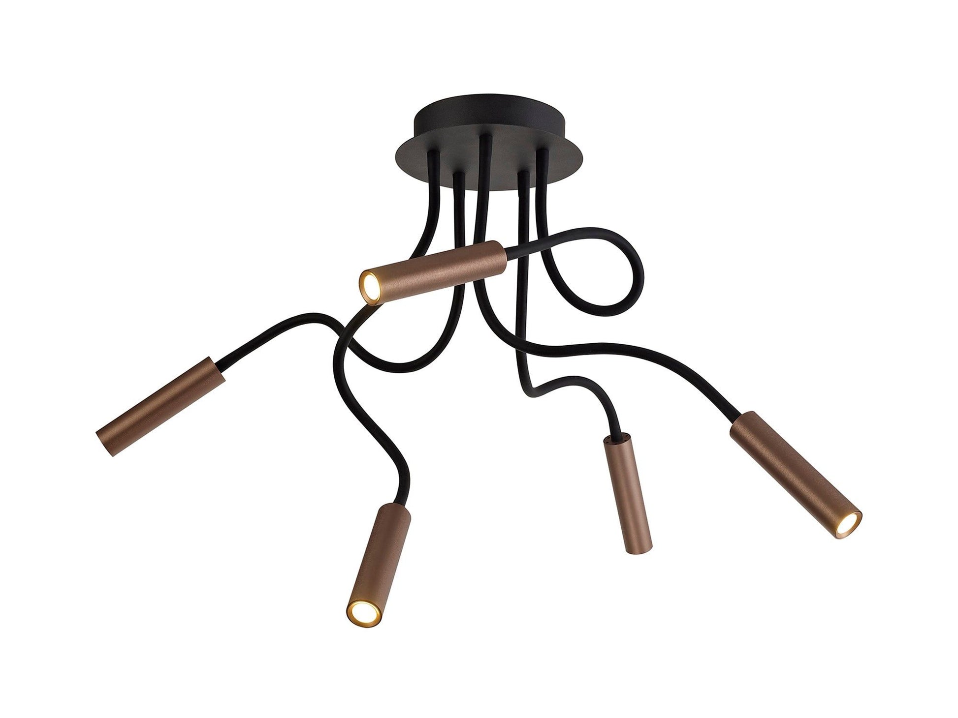 Aibeo Pendant Ceiling Light, 5 Light Adjustable Arm, 5W LED, 3000K, 310lm, Black & Satin Copper, 3yrs Warranty IP20