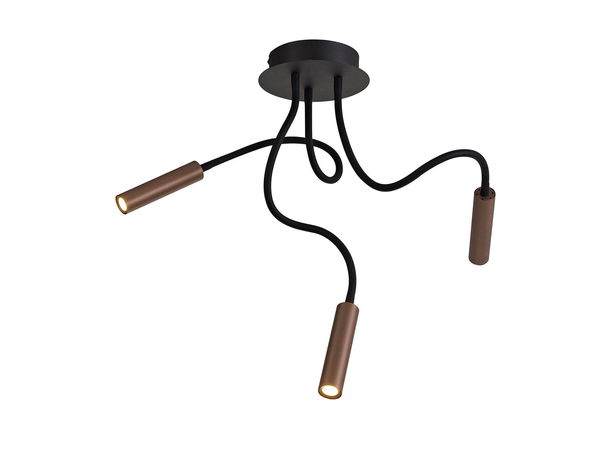 Aibeo Pendant Ceiling Light, 2 Light Adjustable Arm, 5W LED, 3000K, 310lm, Black & Satin Copper, 3yrs Warranty IP20