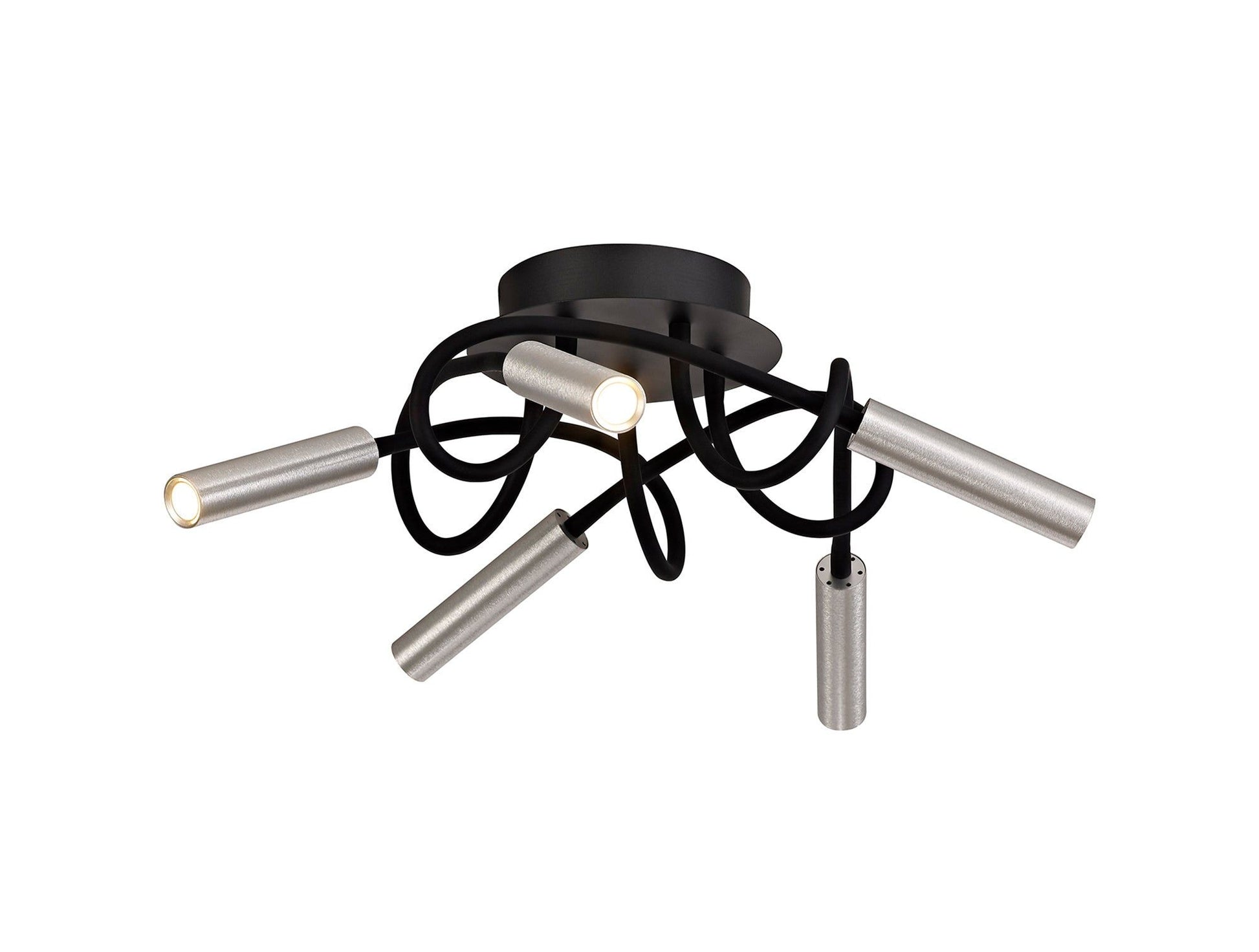 Porto Pendant Ceiling Light, 1/3/5 Light Adjustable Arm, 5W LED, 3000K, 310lm, Black & Aluminium/Black & Satin Copper, 3yrs Warranty IP20 - Cusack Lighting