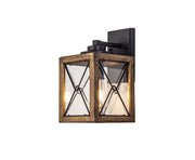 Beait Large/Small Wall Lamp, Wood Effect & Black/Clear Glass, IP54, 2yrs Warranty