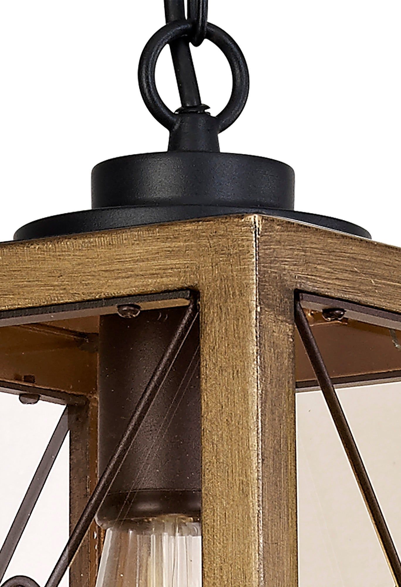 Beait Pendant, 1 x E27, Wood Effect & Black/Clear Glass, IP54, 2yrs Warranty