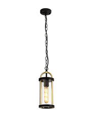Ster Pendant, 1 x E27, Black & Gold/Clear Glass, IP54, 2yrs Warranty