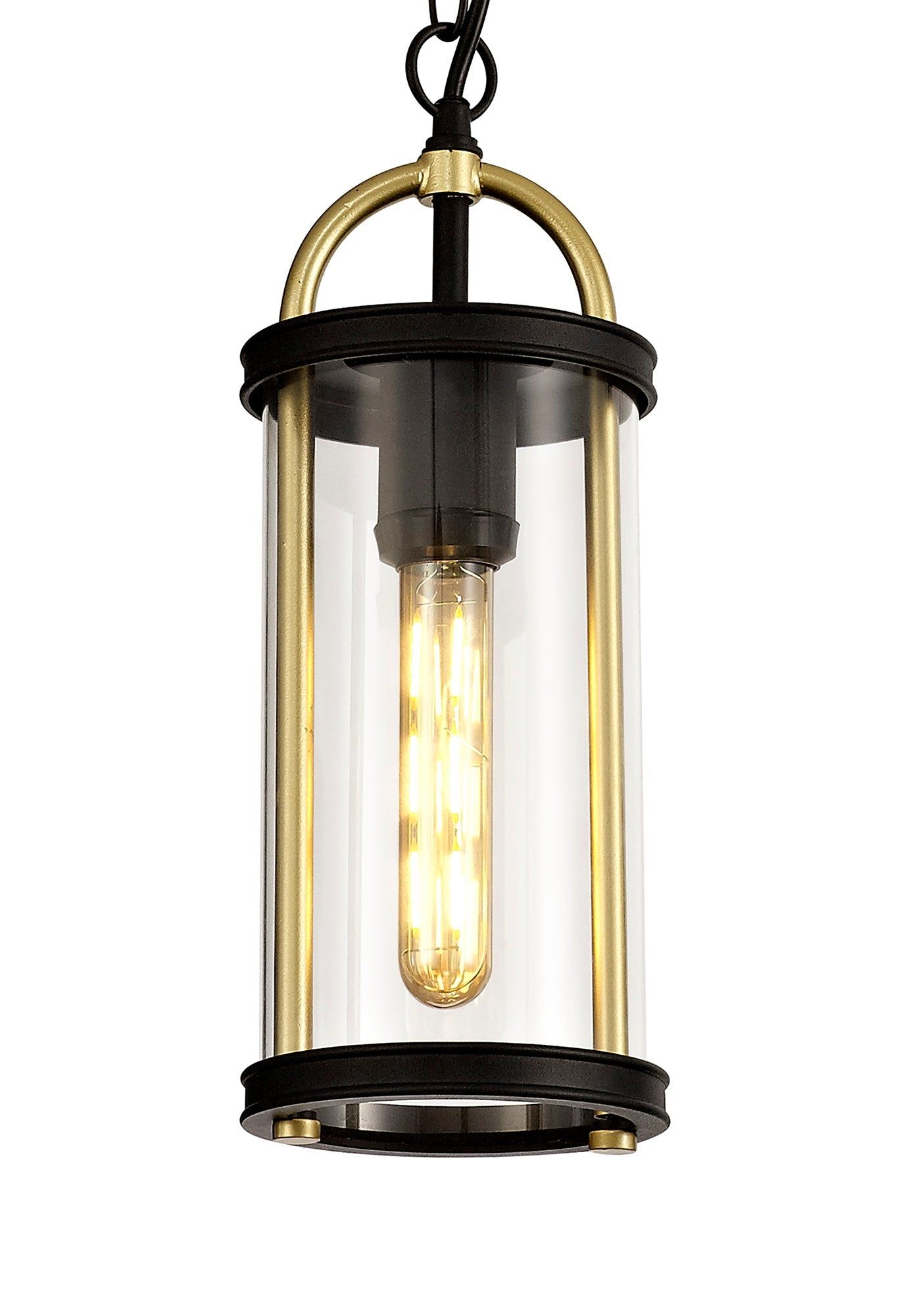 Ster Pendant, 1 x E27, Black & Gold/Clear Glass, IP54, 2yrs Warranty