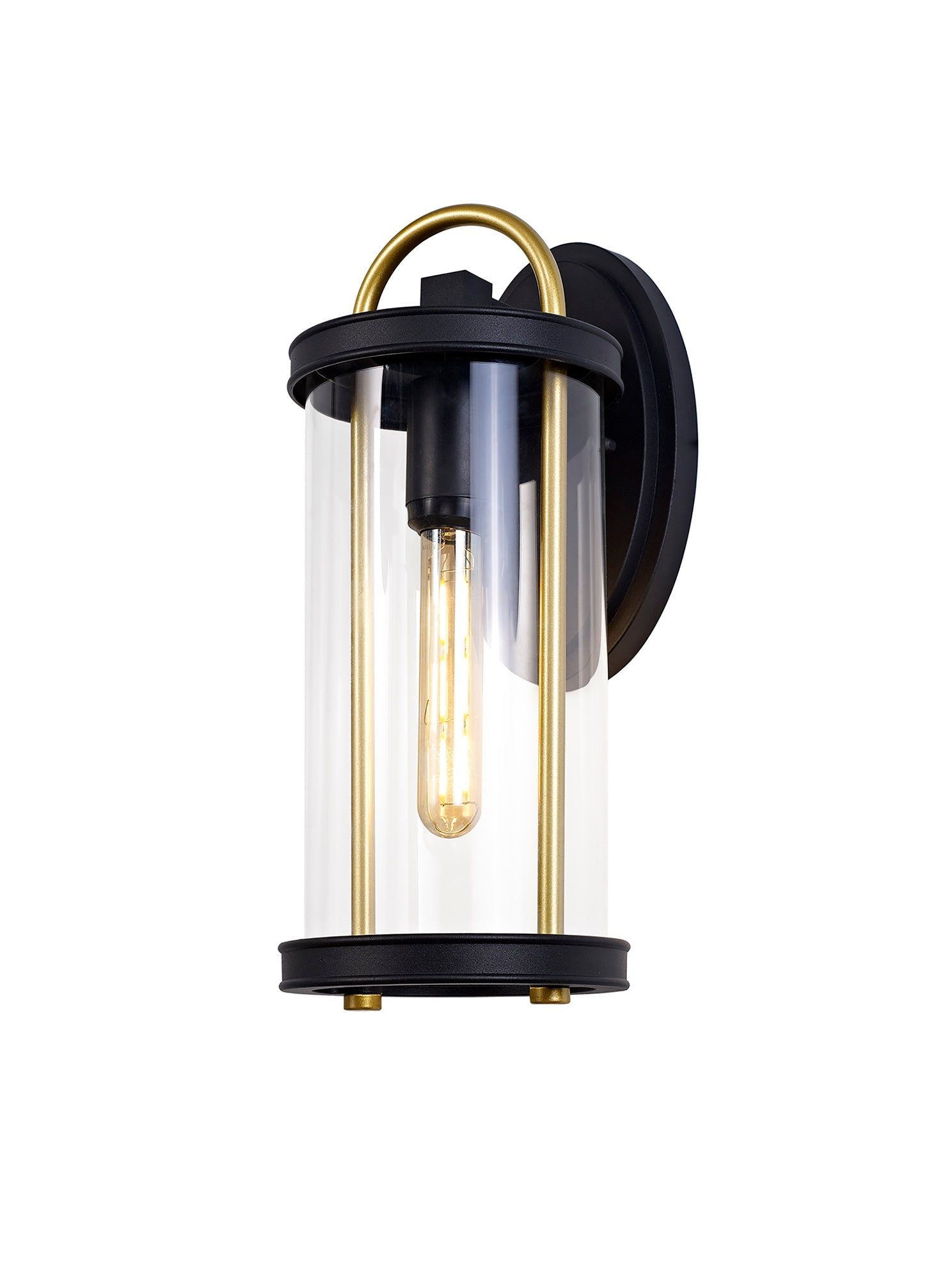 Ster Large Wall Lamp, 1 x E27, Black & Gold/Clear Glass, IP54, 2yrs Warranty