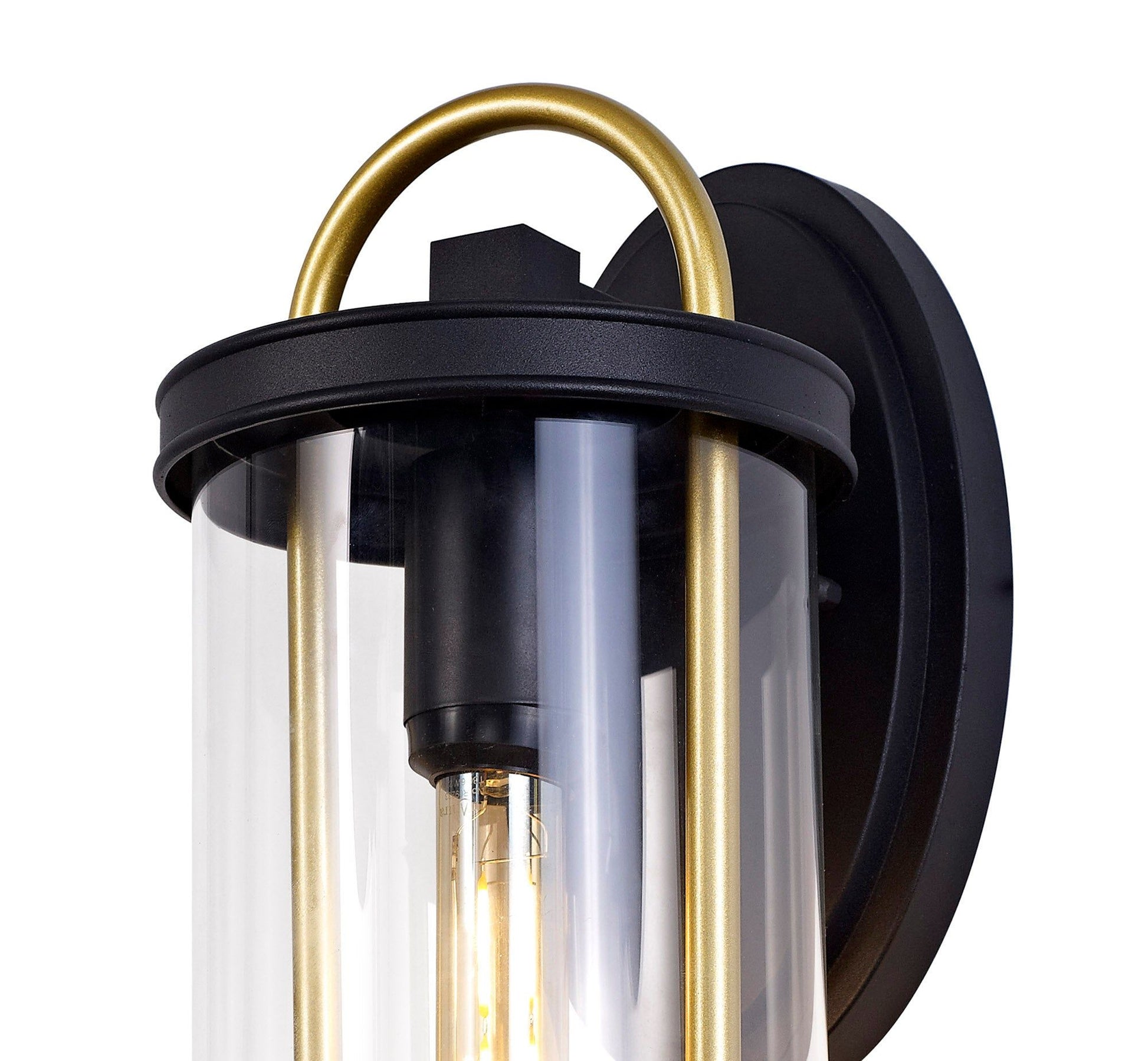 Ster Large Wall Lamp, 1 x E27, Black & Gold/Clear Glass, IP54, 2yrs Warranty