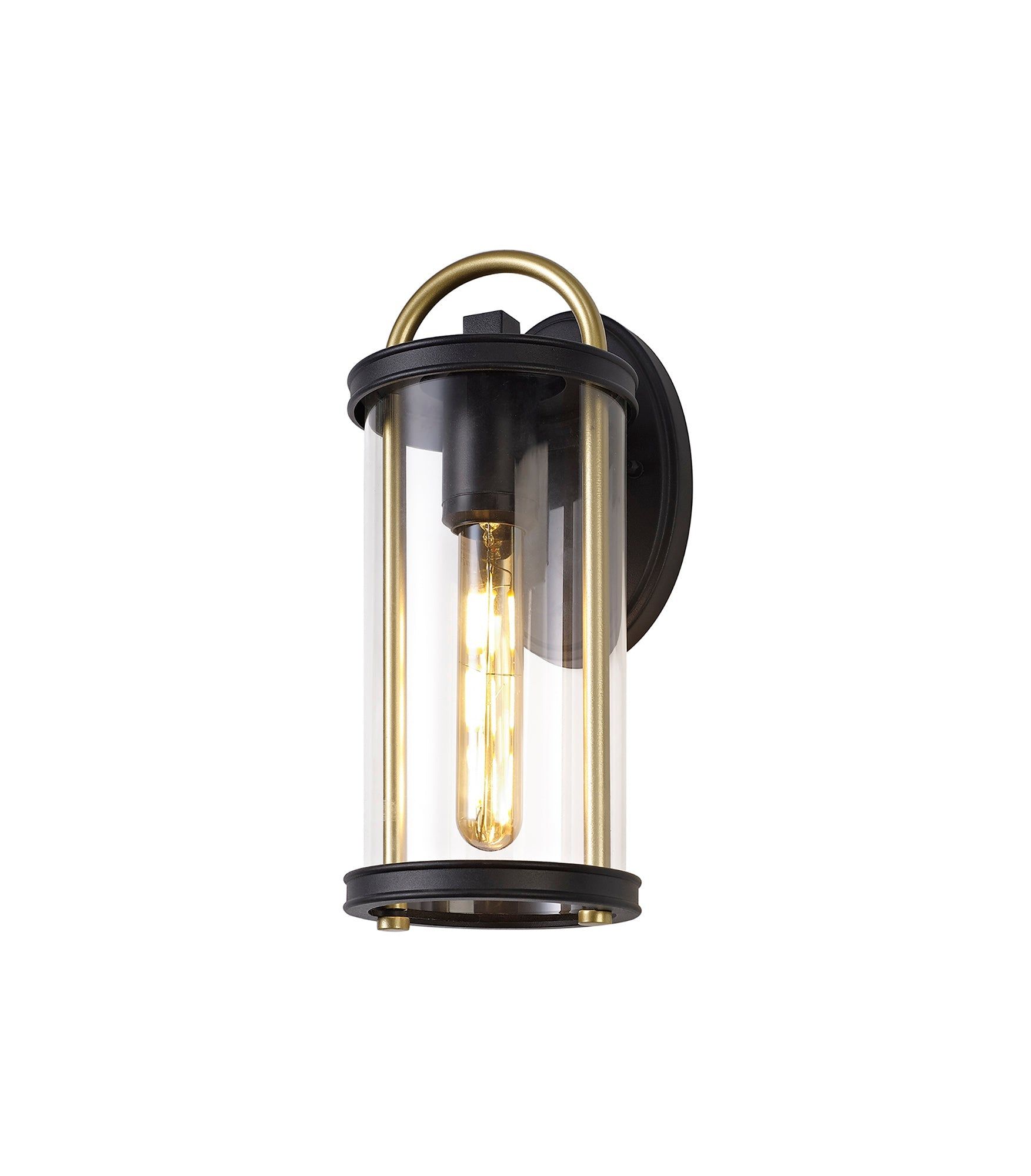 Ster Small/Large Wall Lamp, 1 x E27, Black & Gold/Clear Glass, IP54, 2yrs Warranty