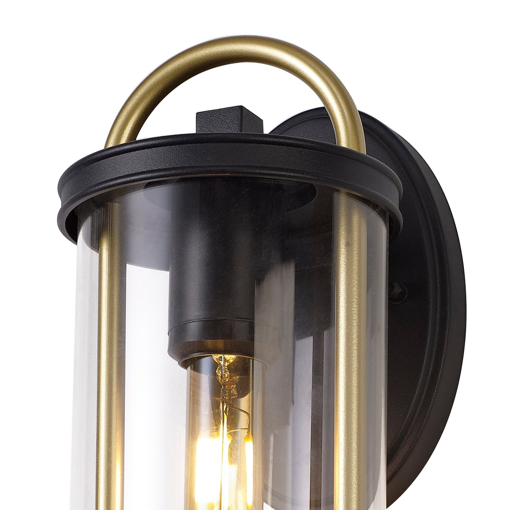 Ster Small/Large Wall Lamp, 1 x E27, Black & Gold/Clear Glass, IP54, 2yrs Warranty