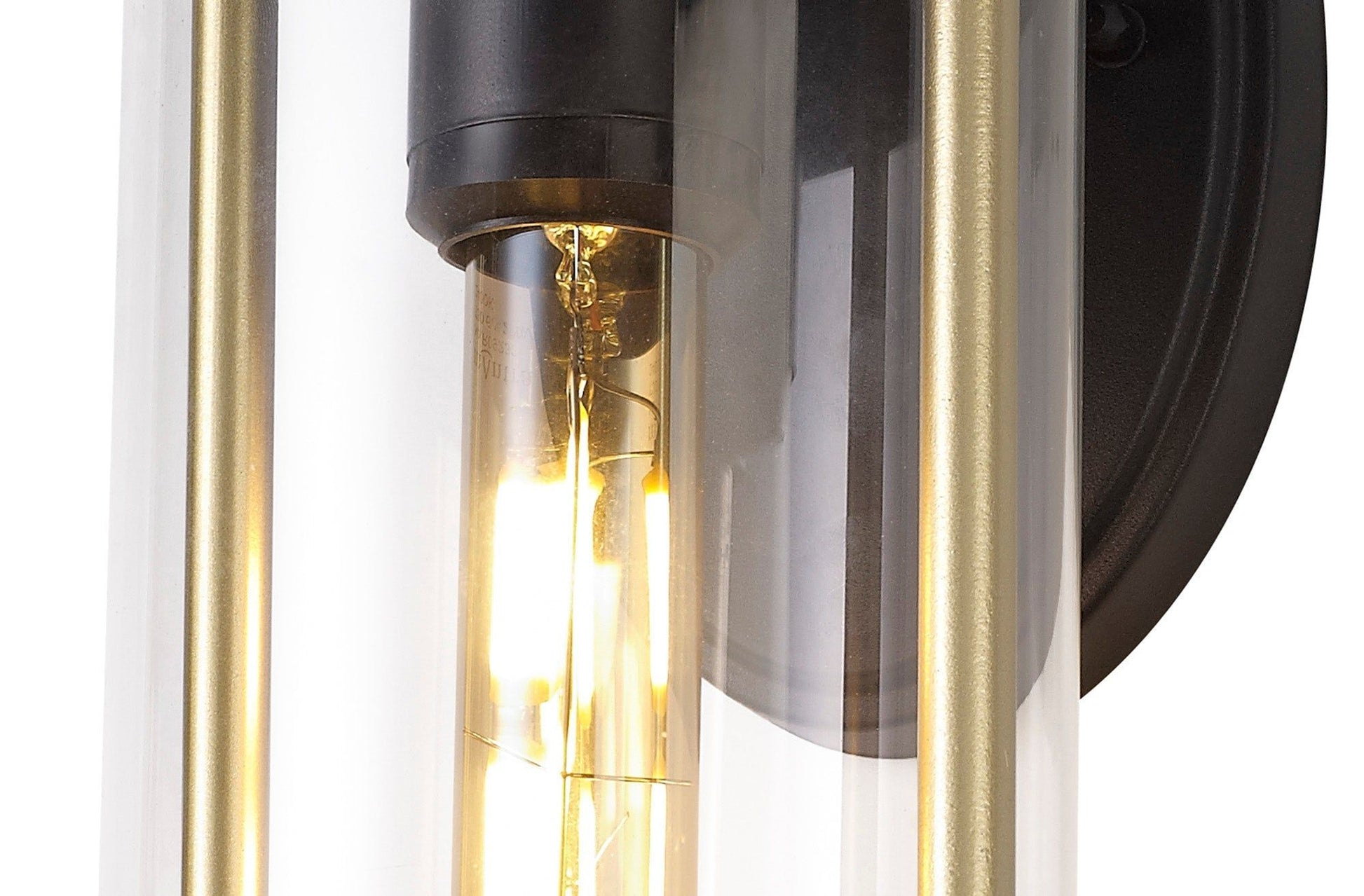 Ster Small/Large Wall Lamp, 1 x E27, Black & Gold/Clear Glass, IP54, 2yrs Warranty