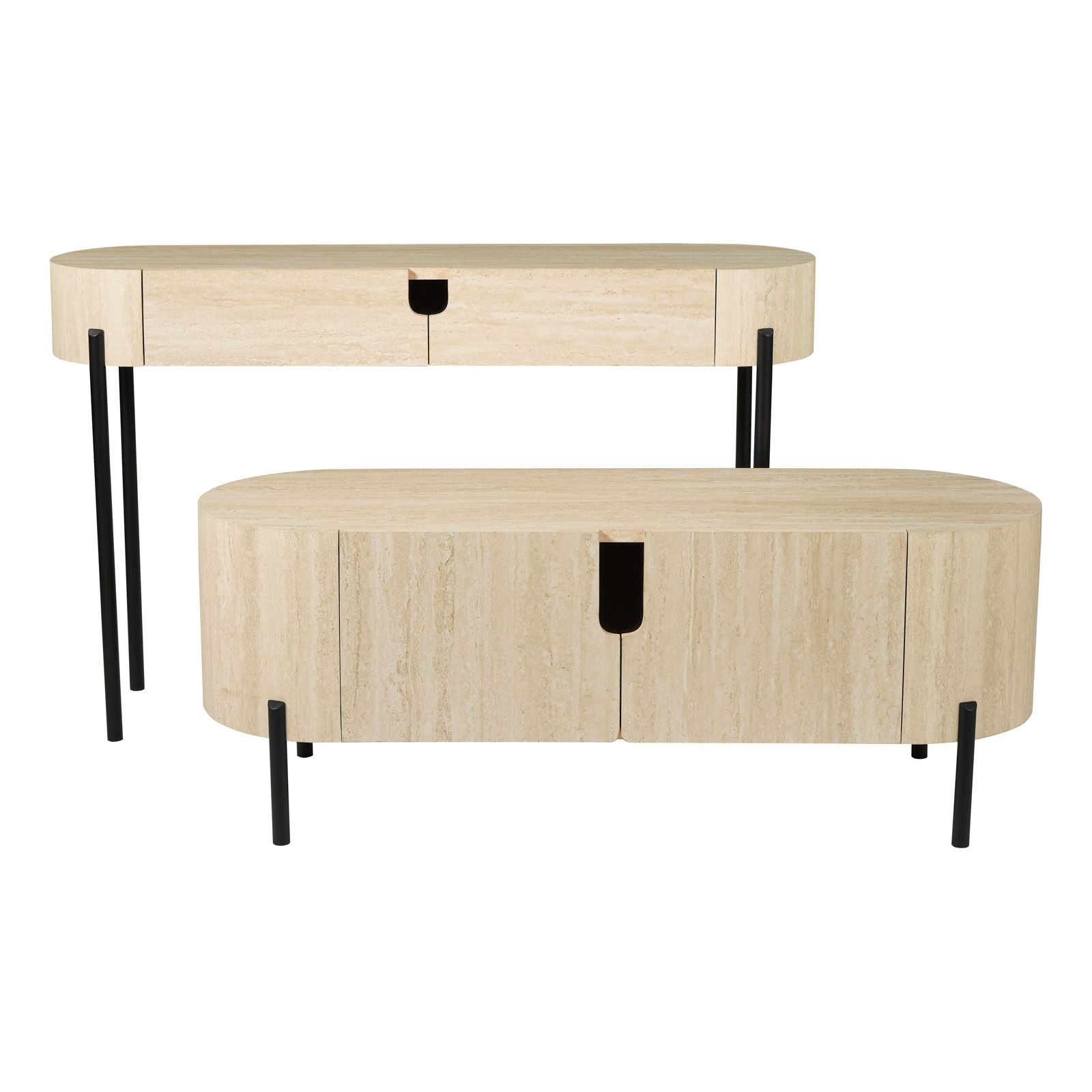 Ioana Small/ Large Cabinet- Travertine Effect and Matt Black