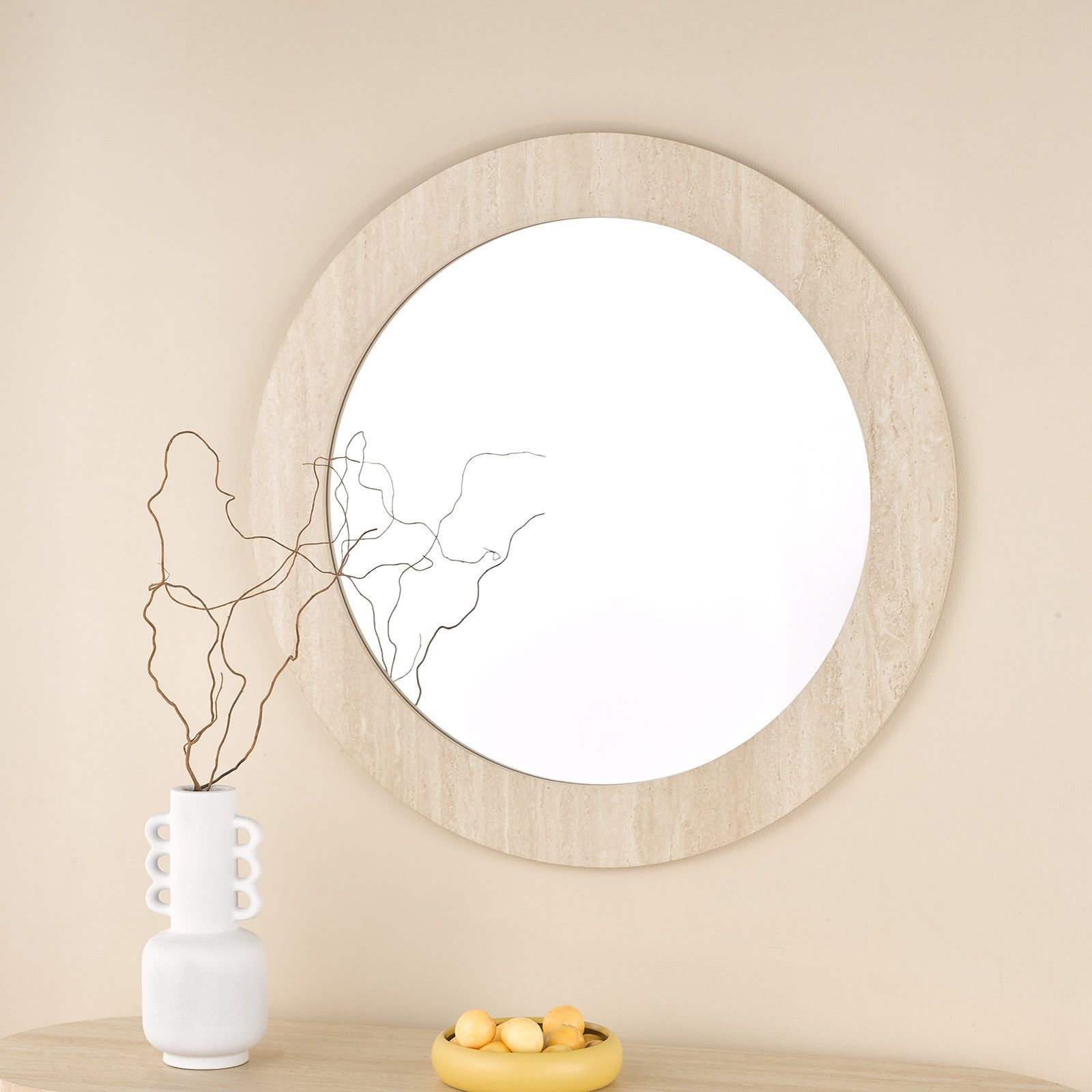 Ioana Round Mirror- Travertine Effect 80cm