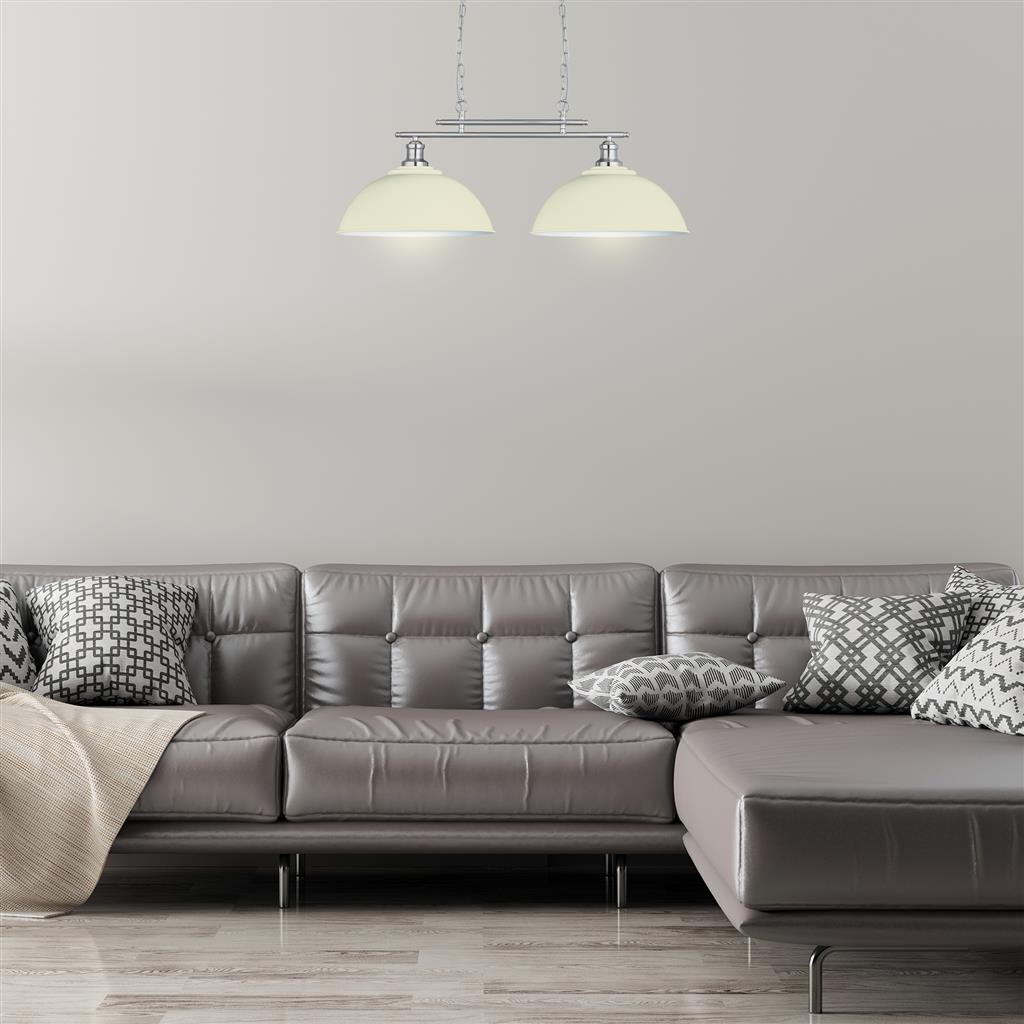 Fusion 2Lt Bar Ceiling Pendant Cream Metal Shades