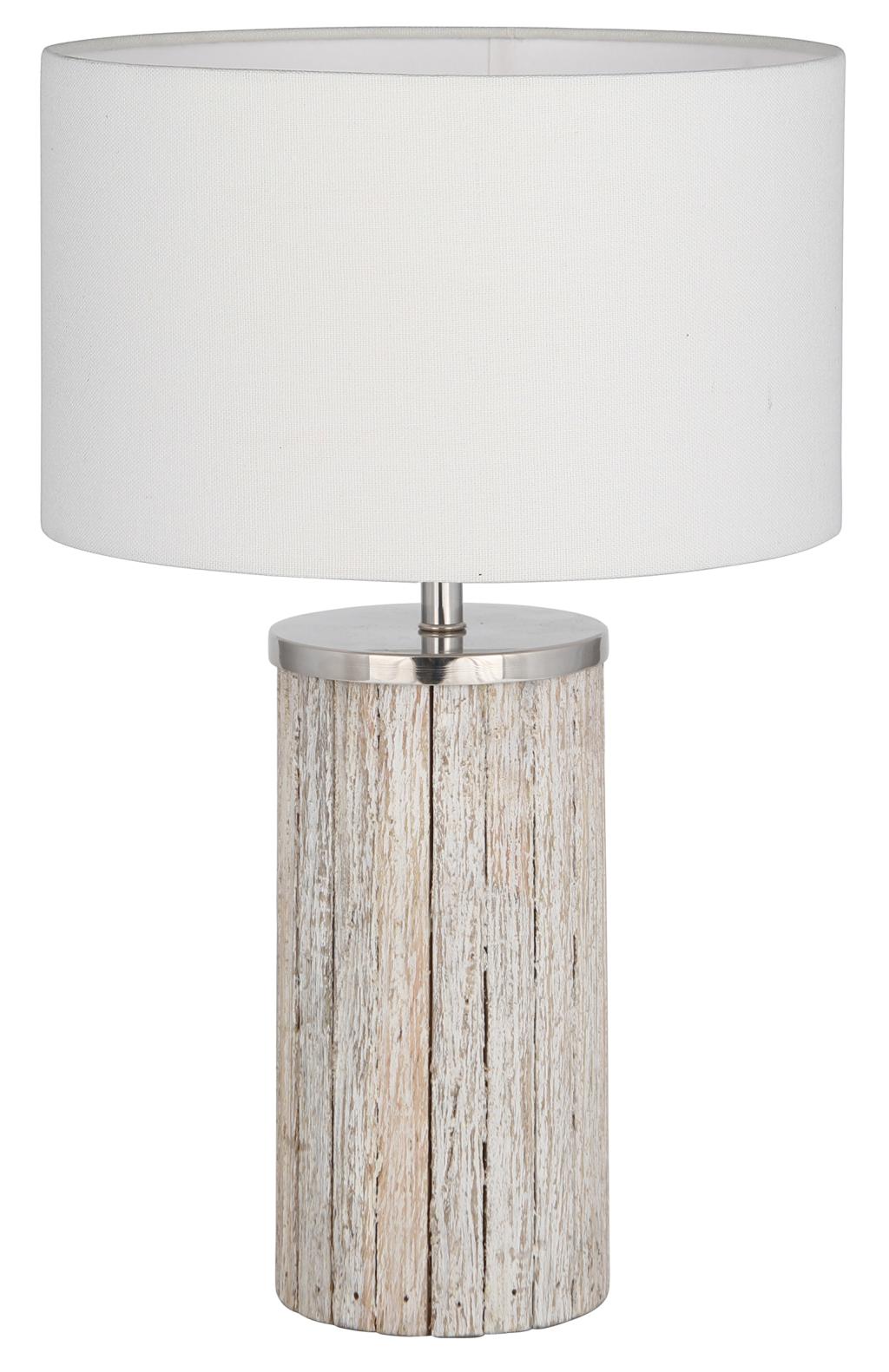 Haley White Wash Wood Column Table Lamp