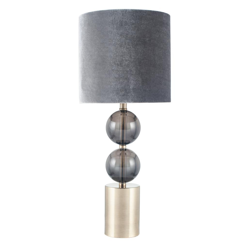 Tall Table Lamp- Brushed Silver and Clear Glass & Antique Brass and Smoke Glass
