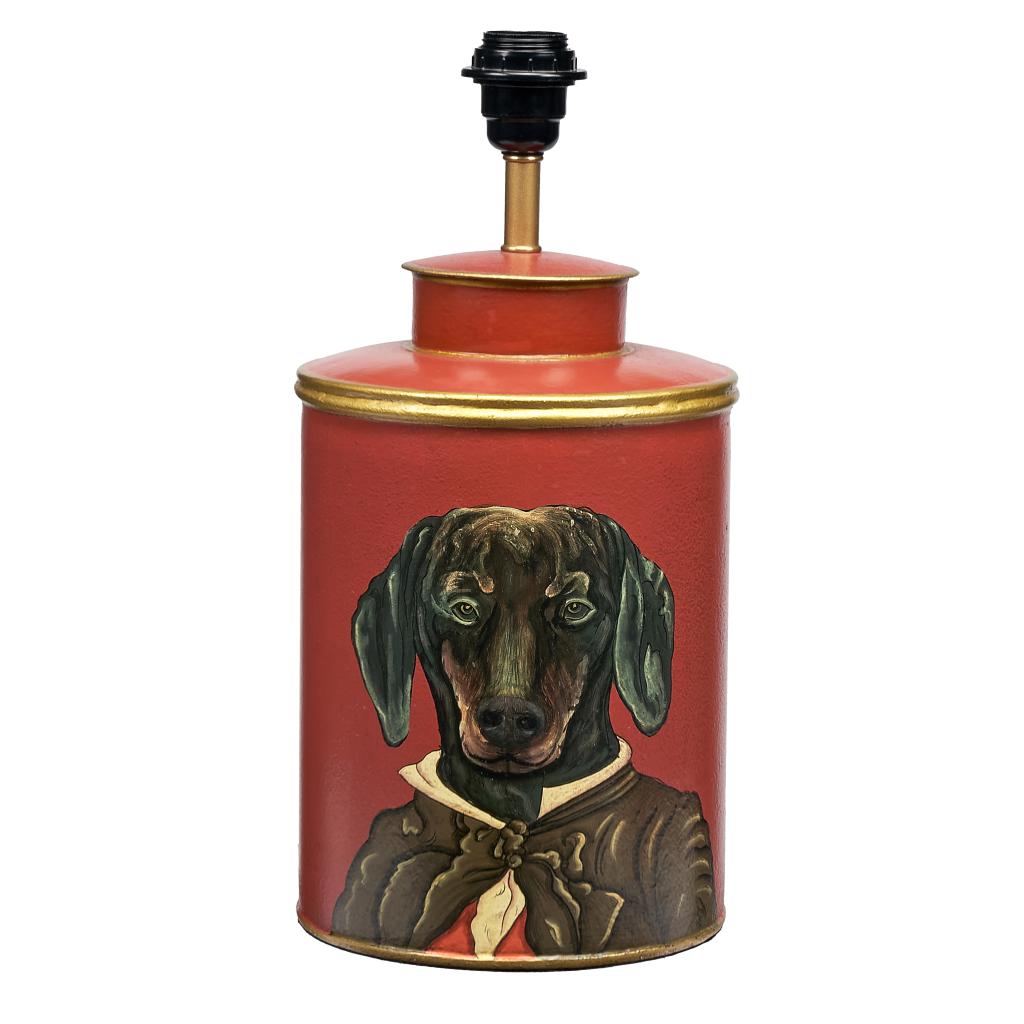 Dachshund Red Hand Painted Metal Table Lamp  - Base Only