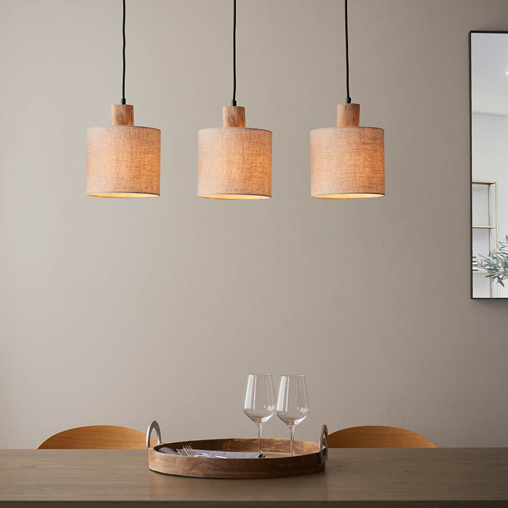 Durban 3lt Linear Pendant - Natural Linen & Wood