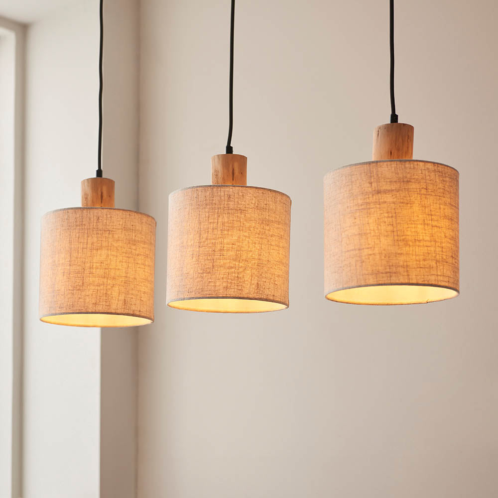 Durban 3lt Linear Pendant - Natural Linen & Wood