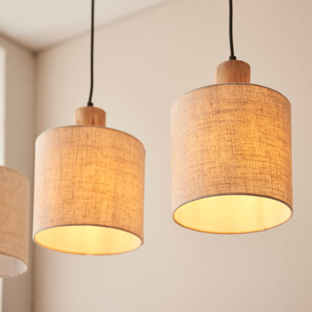 Durban 3lt Linear Pendant - Natural Linen & Wood