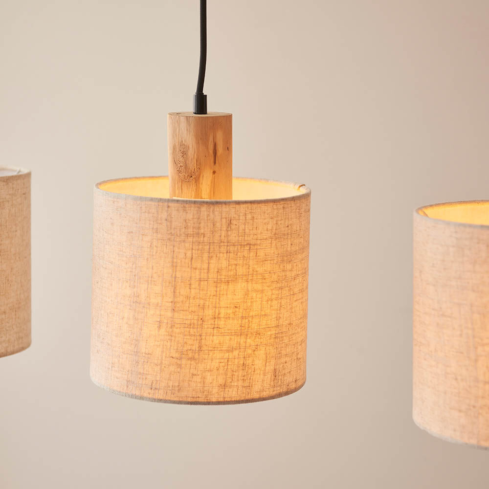 Durban 3lt Linear Pendant - Natural Linen & Wood