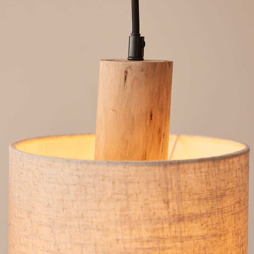 Durban 3lt Linear Pendant - Natural Linen & Wood