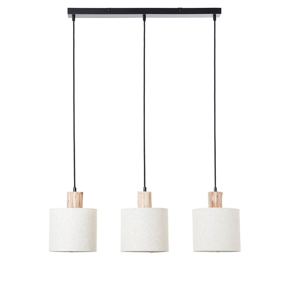 Durban 3lt Linear Pendant - Natural Linen & Wood