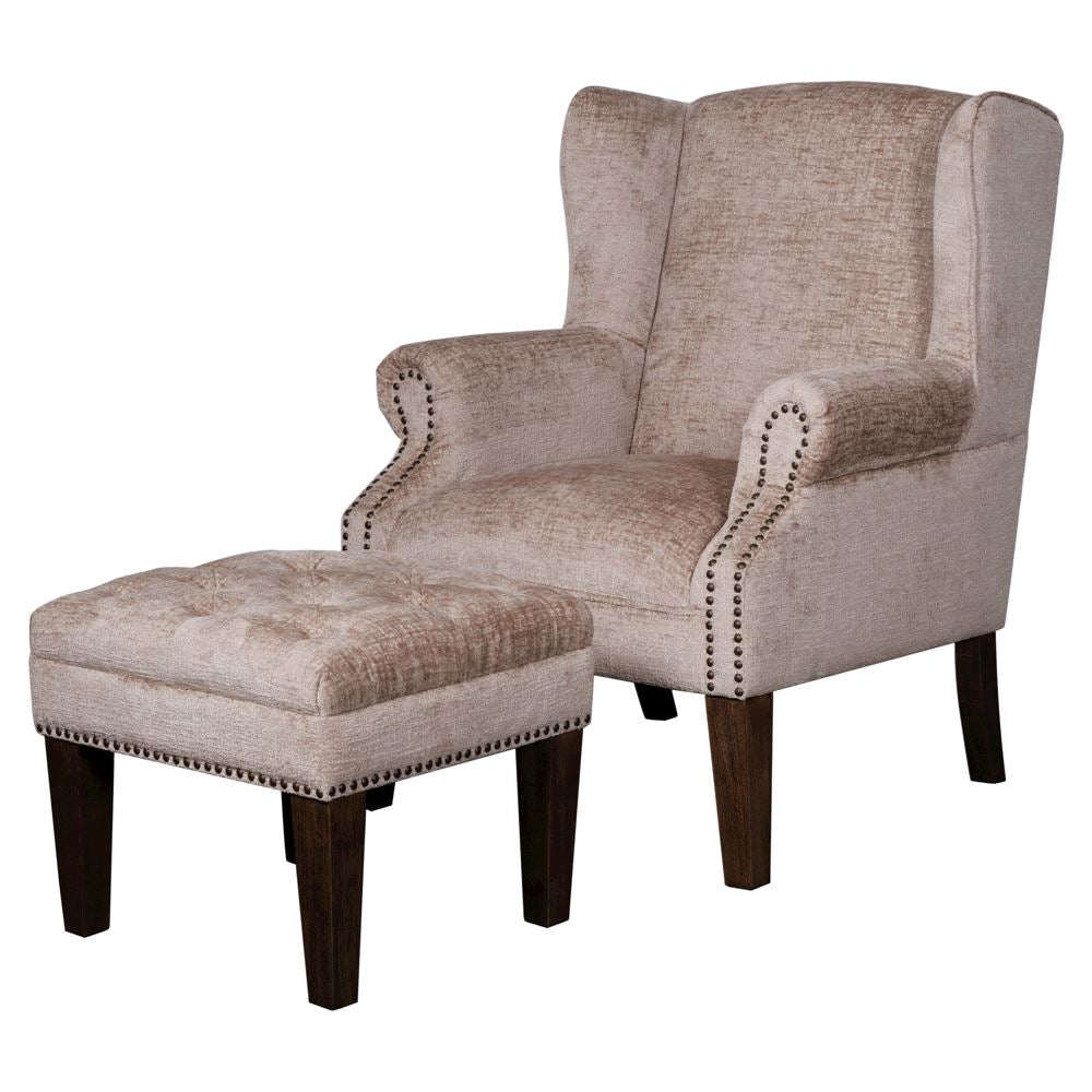 Stone Winged Arm Chair and Footstool