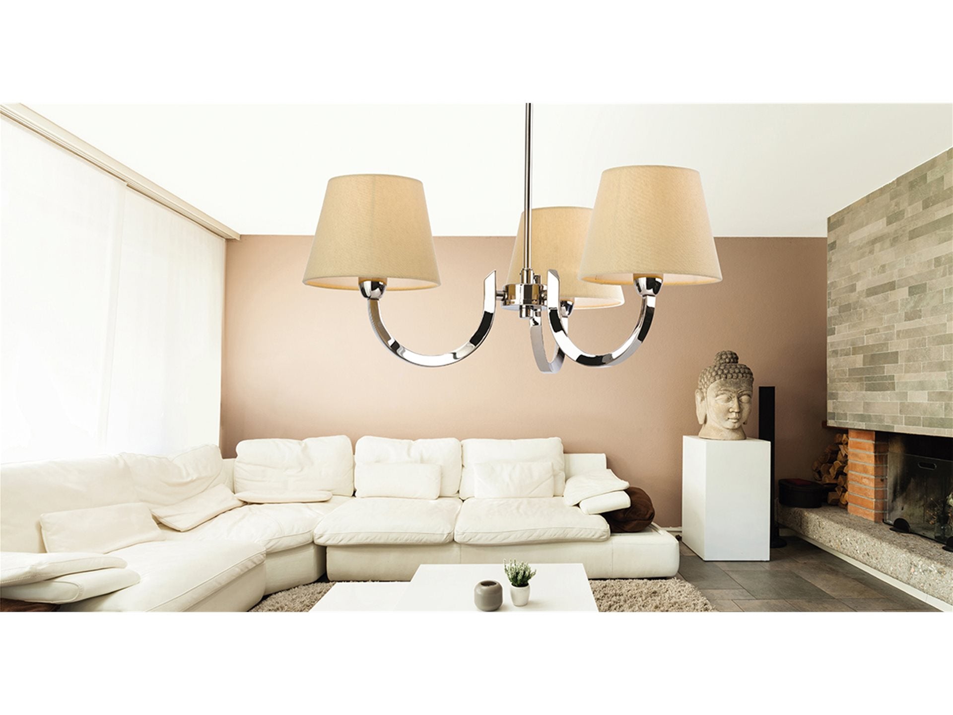Fairmont 3/5/8Lt Fitting- Polished Stainless Steel with Cream Linen Shade
