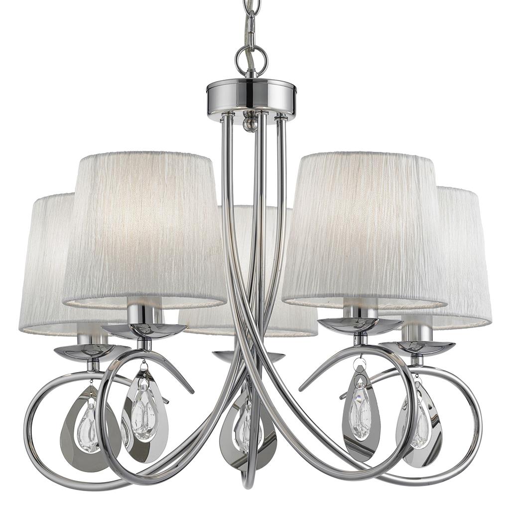 Angelique 5Lt Multi-Arm Pendant - Chrome, Clear Glass & White Fabric