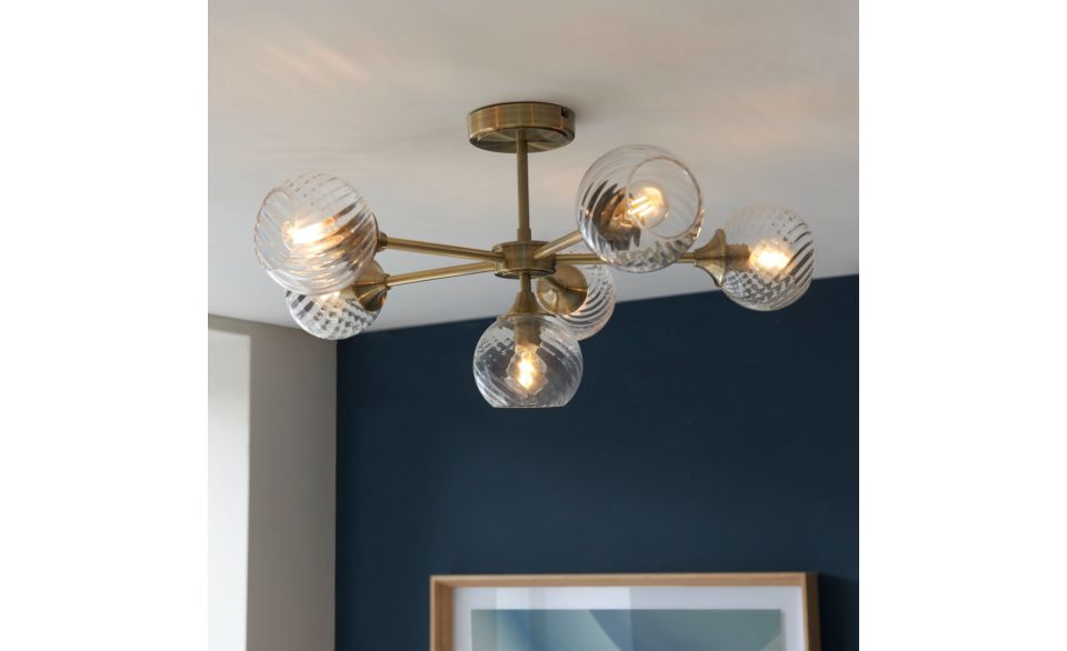 Furze 6Lt/ 8Lt Multi-Arm Pendant - Antique Brass/Bright Nickel