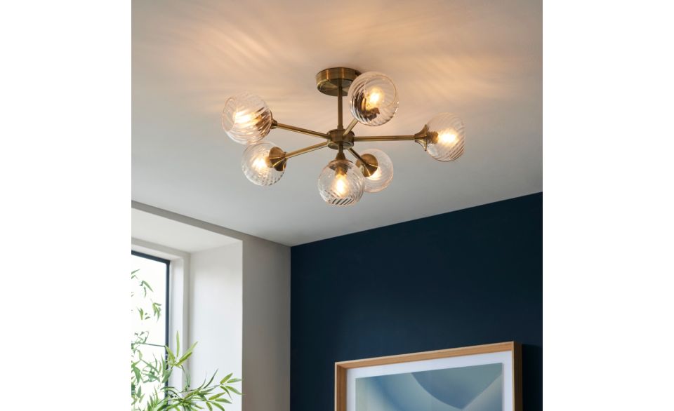 Furze 6Lt/ 8Lt Multi-Arm Pendant - Antique Brass/Bright Nickel