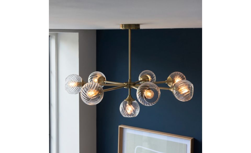 Furze 6Lt/ 8Lt Multi-Arm Pendant - Antique Brass/Bright Nickel